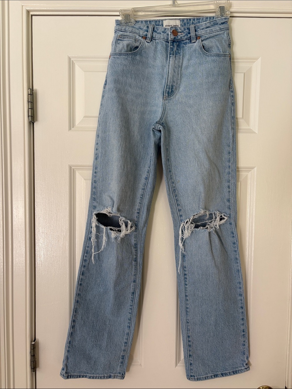 Abrand Light Wash Distressed 94 High-Rise Straight Leg Jeans